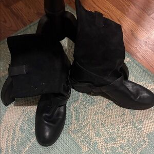 Ralph Lauren Double RL Black Suede and Leather Ankle Boots